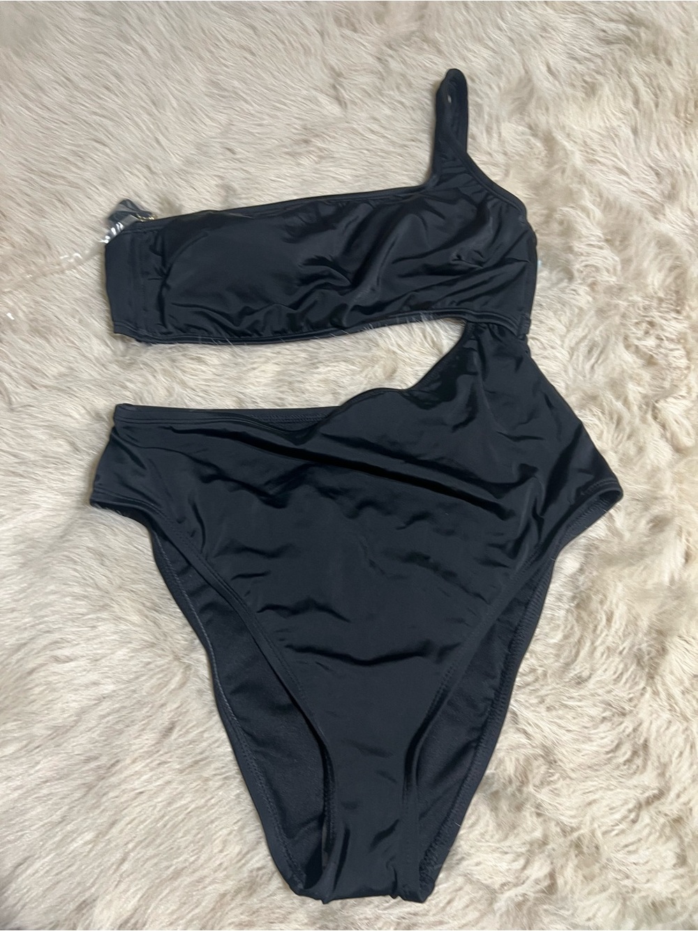 Shade & Shore Black One-Shoulder High-Waist One-Piece Swimwear